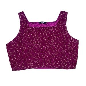 Indya magenta purple gold embroidered crop tank blouse women’s size XL